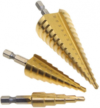 Set 3 burghie in trepte,spiral conic 4-32 mm